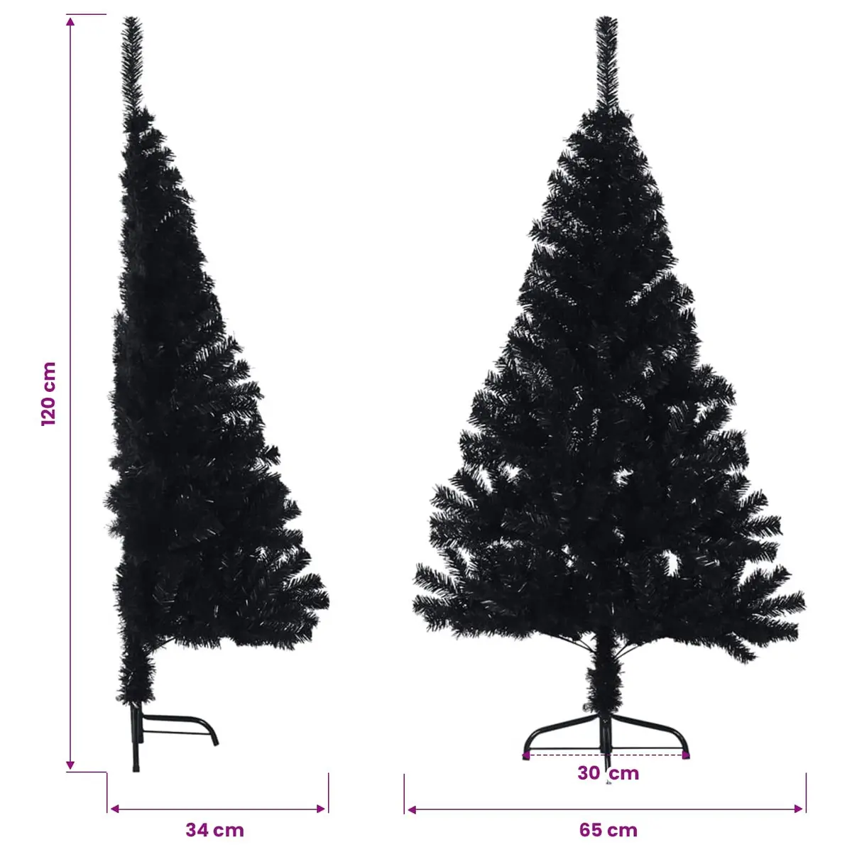Artificial Half Christmas Tree with Stand Black 120cm Holiday Decor Wall Mounted