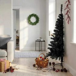 Half Christmas Tree Black 150cm Artificial Seasonal Holiday Decoration Bushy PVC