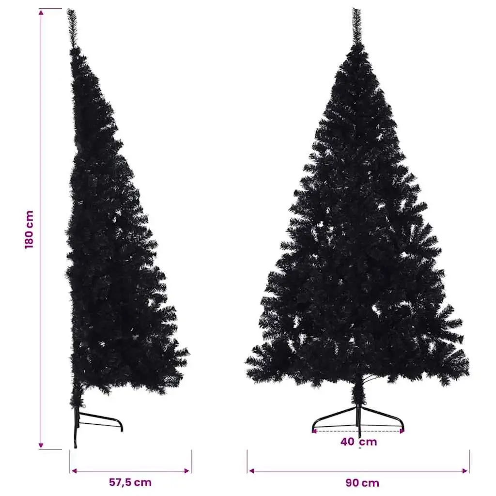 Artificial Half Christmas Tree Black 180cm PVC Bushy Holiday Seasonal Decor Wall