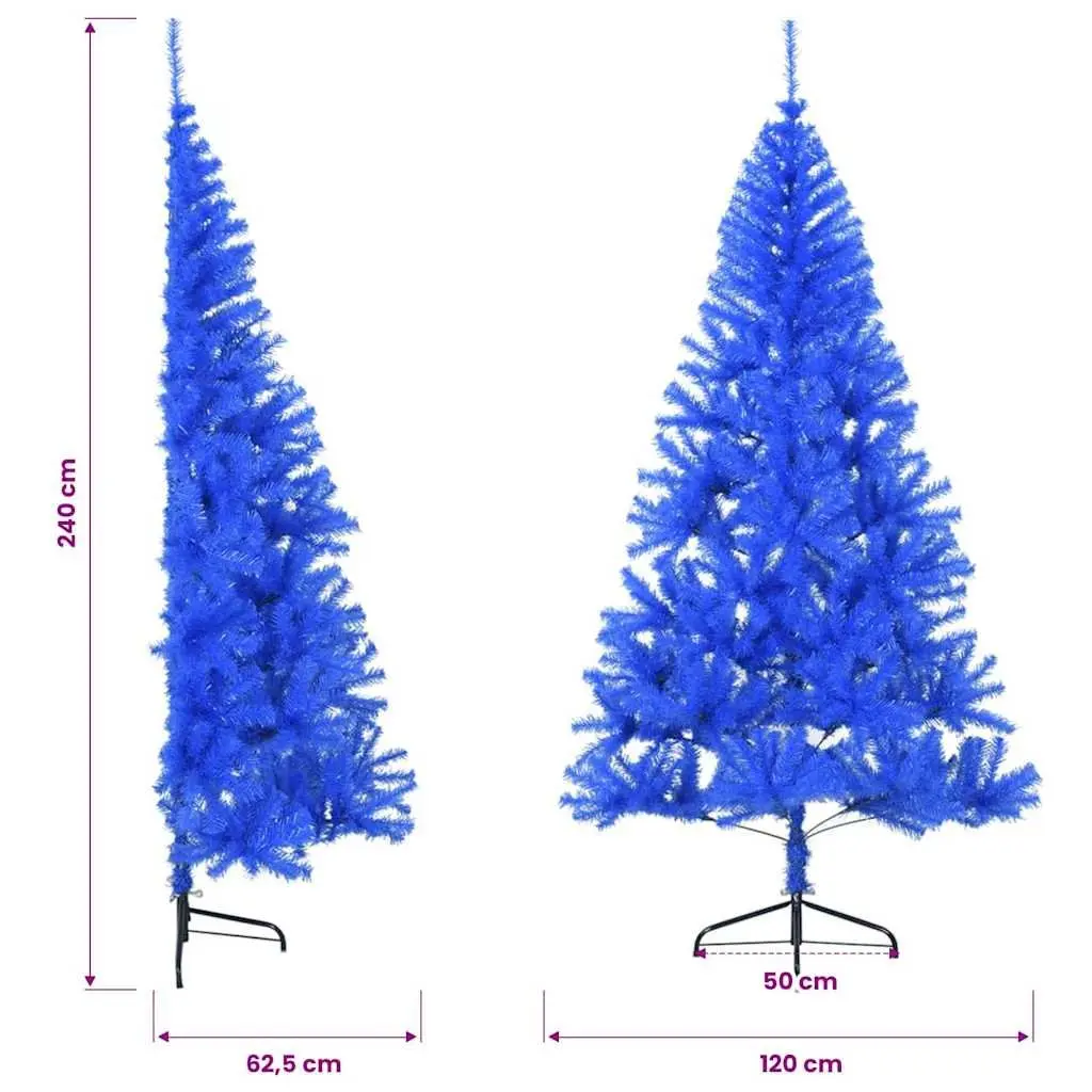 Artificial Half Christmas Tree 240cm Blue with Stand Space-Saving Wall
