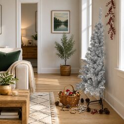 Half Christmas Tree Silver 150cm Artificial Holiday Decoration with Stand