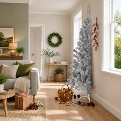 Half Christmas Tree 240cm Silver Artificial Xmas Seasonal Holiday Home Decor
