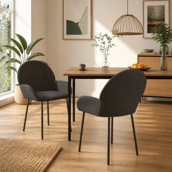 Dining Chairs Set of 2 Grey Velvet Kitchen Room Seating Armrest Backrest Padded