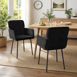 Dining Chairs 2 pcs Black Velvet Kitchen Seat Armrest Backrest Padded Comfort
