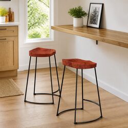 Bar Stools 2 pcs Solid Wood Mango Brown Retro Kitchen Counter Seating Furniture