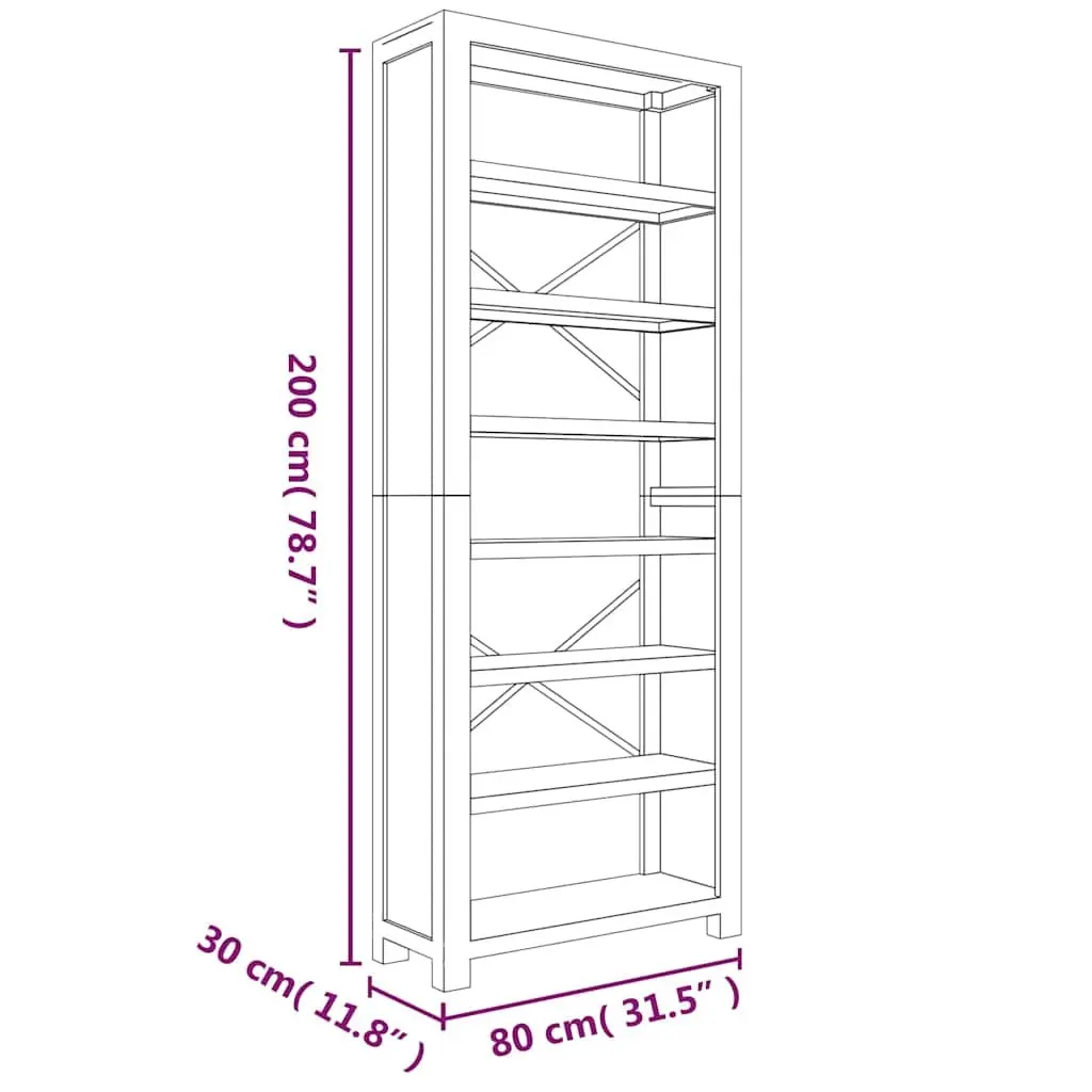 Wooden Bookcase 7-Tier Shelving Unit 80x30x200cm Acacia Brown
