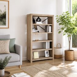 5-Tier Wooden Bookcase 80x30x140cm Brown Shelving Storage Display Organiser