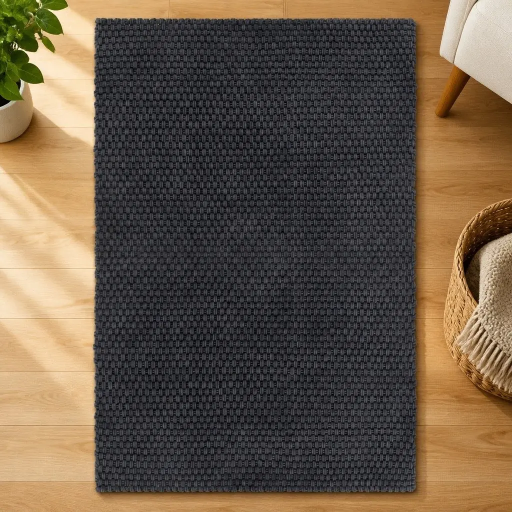 Cotton Rope Rug Heavy Durable Woven Rectangular 180x250 cm Anthracite Indoor Floor Mat