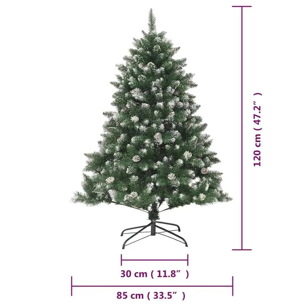 Artificial Christmas Tree 120cm Green Hinged Branches PVC with Stand Snow Flocked