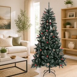 Artificial Christmas Tree 210cm Green PVC Hinged Branches Stand Holiday Decor