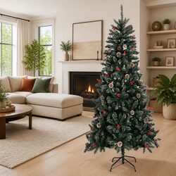 Artificial Christmas Tree 240cm with Stand Green PVC Hinged Branches Holiday