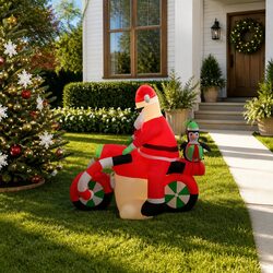 Christmas Inflatable Santa on Motorcycle LED Yard Decoration 158cm Holiday