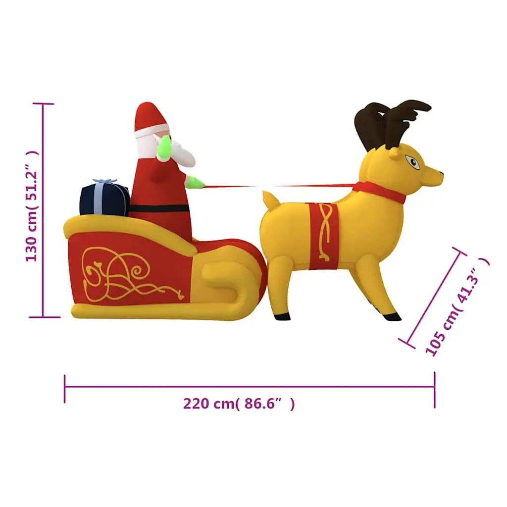 Inflatable Christmas Santa and Reindeer Yard Decoration LED 130cm Weather-resistant Oxford Fabric