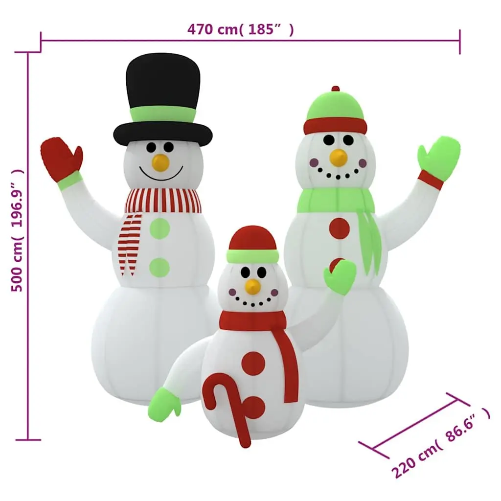 Inflatable Snowman Family Christmas Yard Decoration 500cm Multicolour