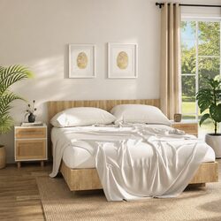 Bedside Cabinet 2 pcs White Solid Pine Wood Rattan Drawer Storage Nightstand