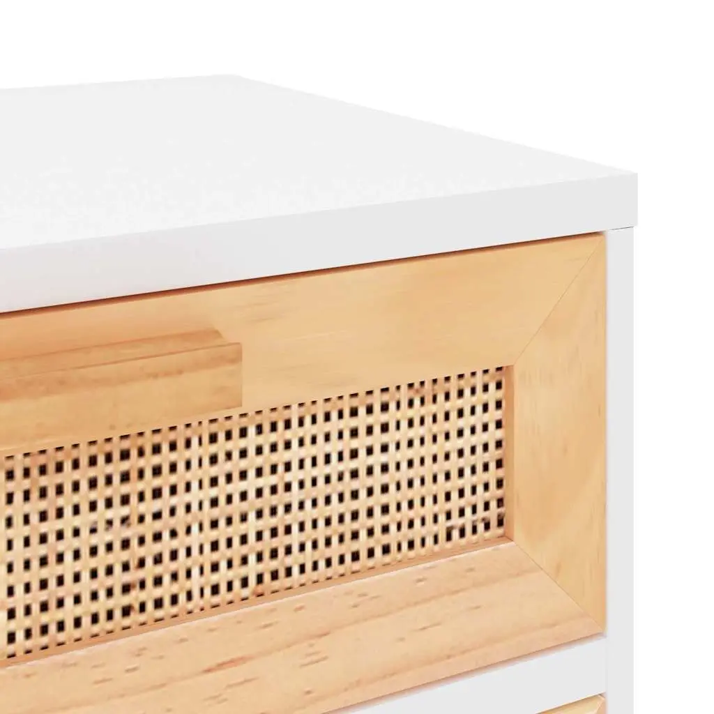 Bedside Cabinet 2 Piece White Solid Pine Wood Rattan Drawer Storage Nightstand