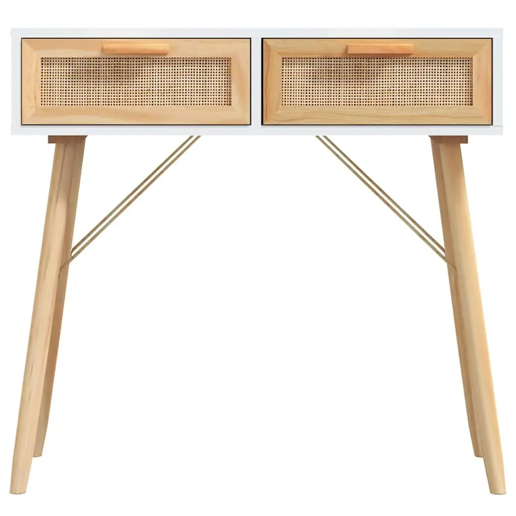Console Table White Engineered Wood 80x30x75 cm Pine Rattan