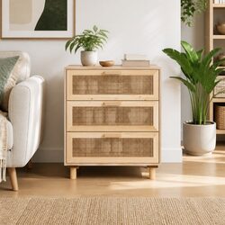 Sideboard Cabinet Brown 60x30x70cm Storage Cupboard 3 Drawers Rattan Weaving