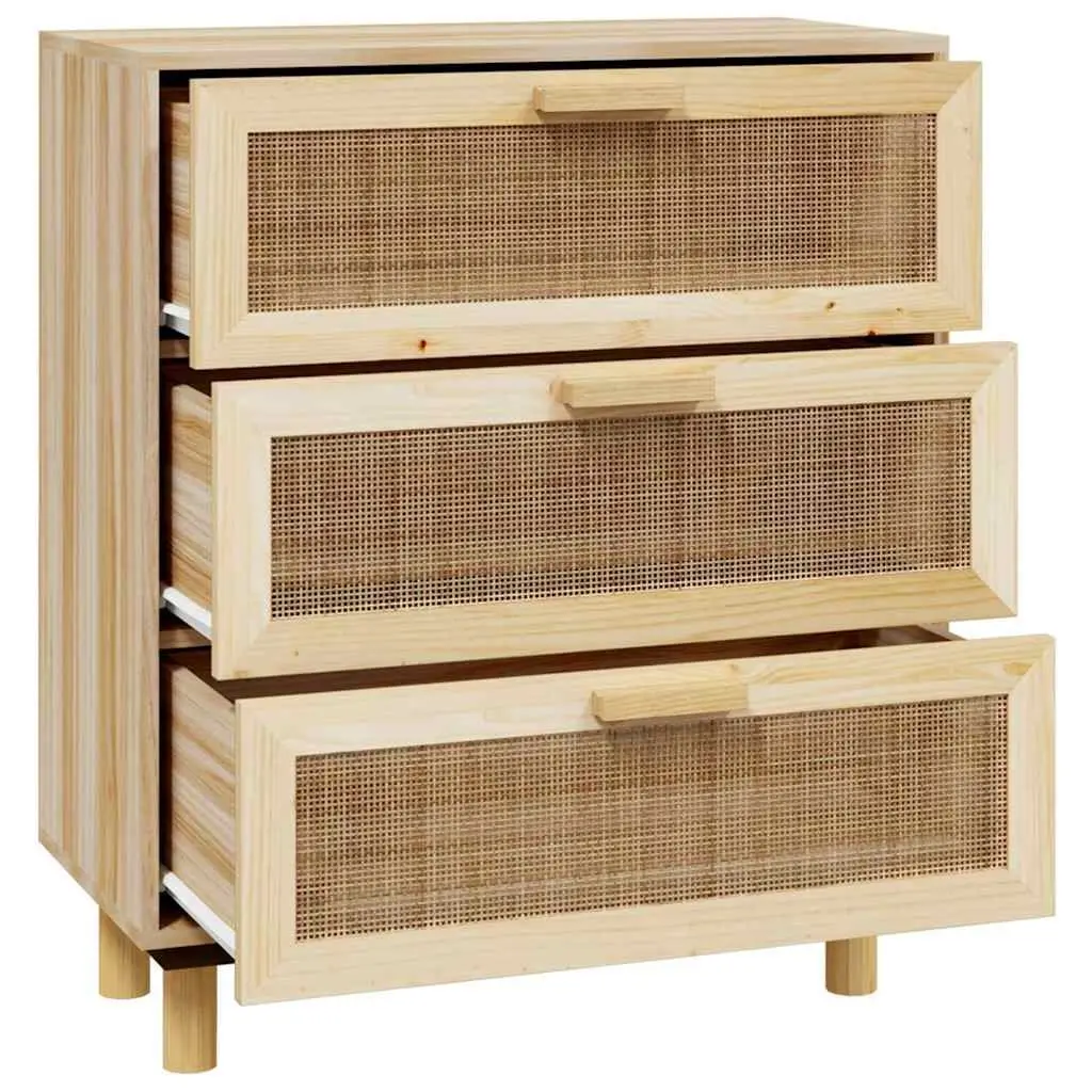 Sideboard Cabinet Storage Cupboard 60x30x70cm Brown 3 Drawers Rattan Weaving