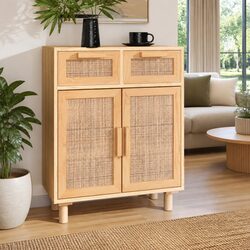 Sideboard Cabinet Brown Storage Furniture 60x30x75cm Solid Wood Pine Rattan