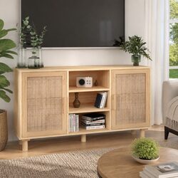Sideboard Cabinet Brown 105x30x60cm Storage Furniture Rattan Door Design