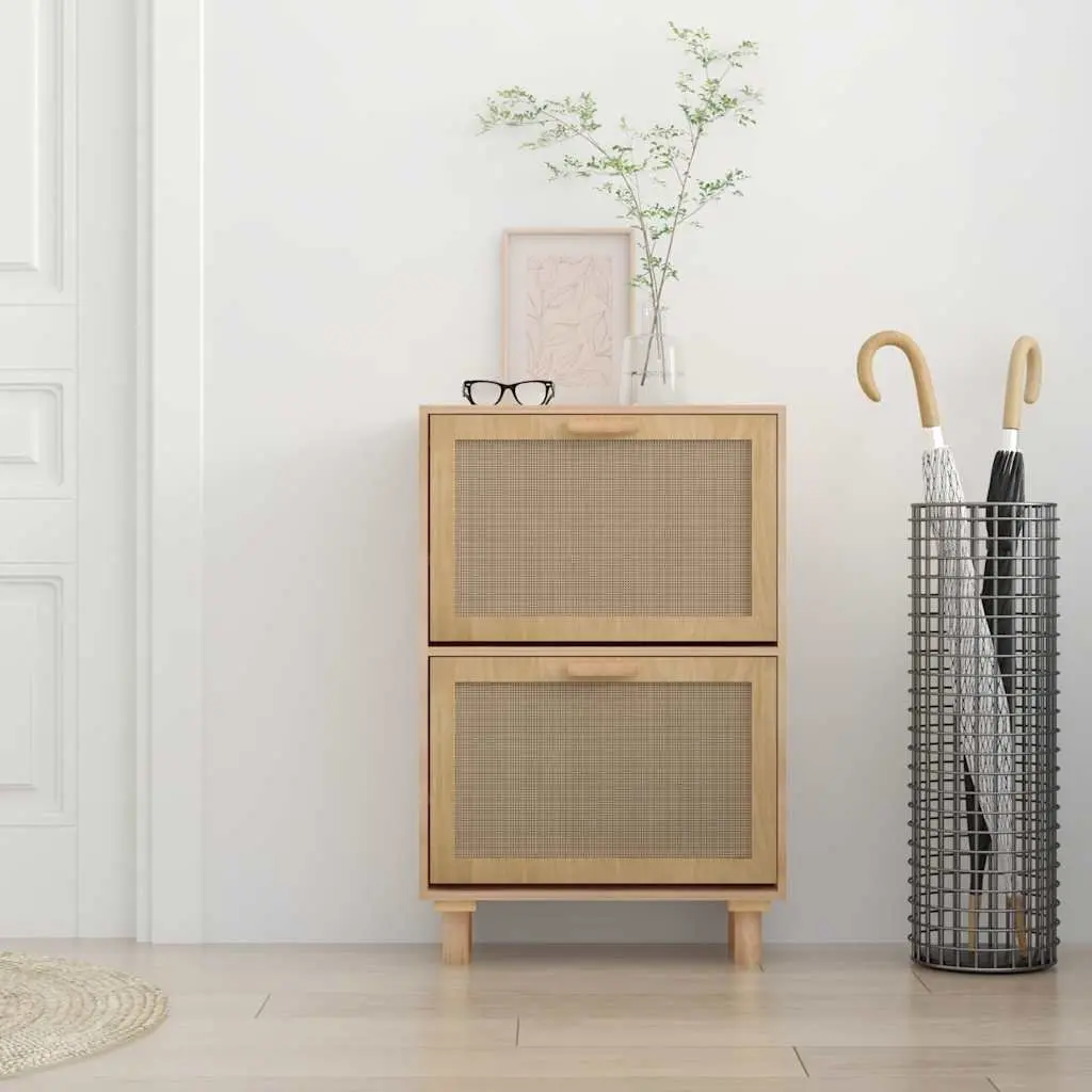 Shoe Cabinet Brown Scandinavian Design Storage Organiser 2 Drawers Rattan