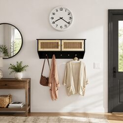 Wall-mounted Coat Rack with Storage Compartments and Hooks Entryway Organizer