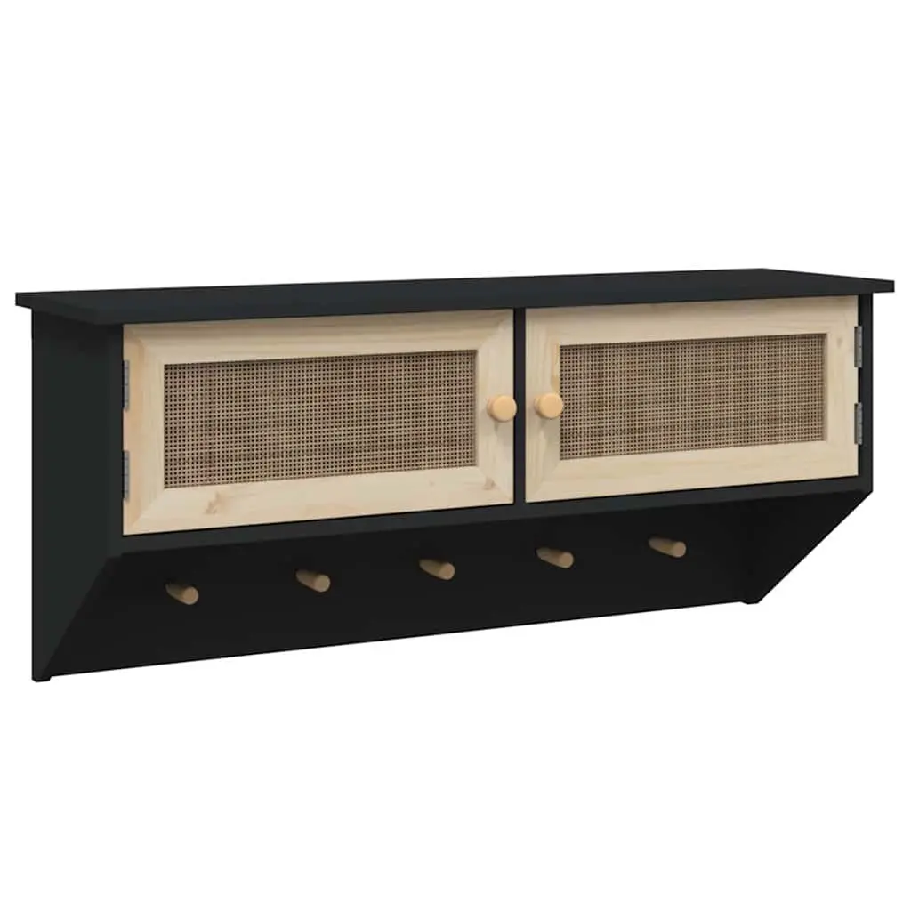 Wall-mounted Coat Rack with Storage Compartments and Hooks Black