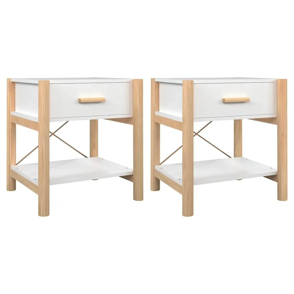 Bedside Tables Set of 2 White Engineered Wood Cabinet Storage Nightstand