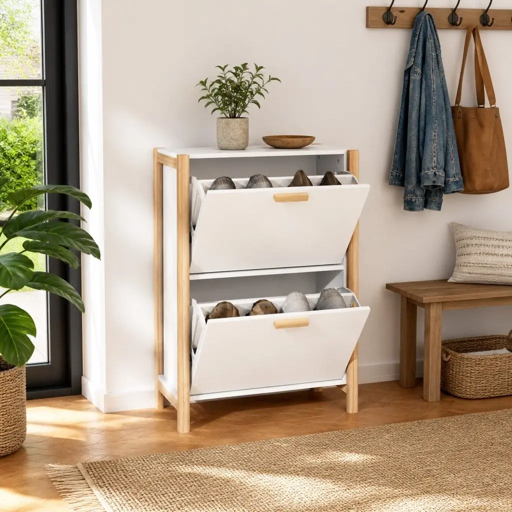 Shoe Cabinet Engineered Wood Storage Organiser Rack 57.5x33x80cm White