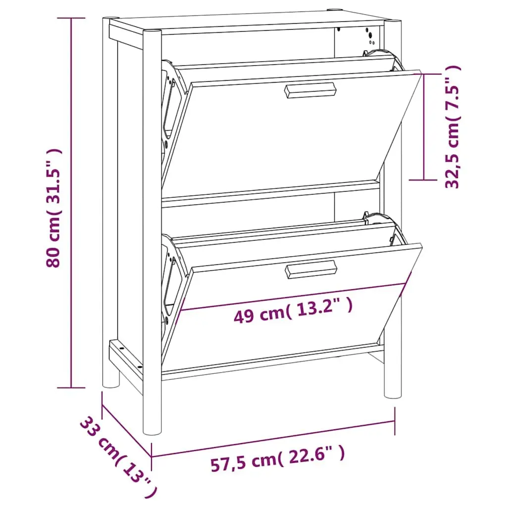 Shoe Cabinet Engineered Wood Storage Organiser Rack 57.5x33x80cm White