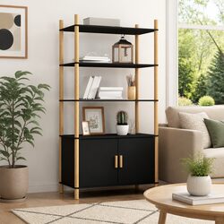 Black Highboard Storage Cabinet 80x40x153cm Engineered Wood Sideboard Buffet