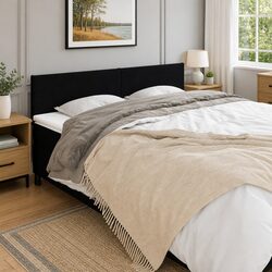 Fabric Headboard Black 160cm Adjustable Height Bed Support with Wooden Legs
