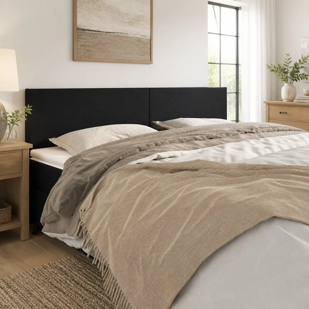 Velvet Headboard Adjustable Height 160cm Black Bed Backrest with Wooden Legs