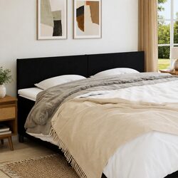 Black Fabric Headboard 200cm Bedroom Bed Head with Wooden Legs Adjustable Height