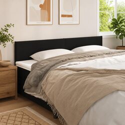 Black Faux Leather Headboard 200cm Adjustable Height Bed Support Wooden Legs