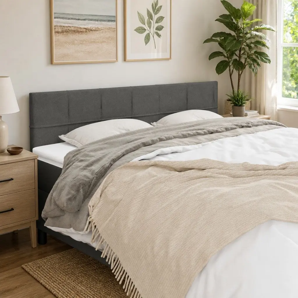 Headboard Adjustable Height Grey Fabric 160x5x78/88 cm Bedroom Bed Cushion Back Support