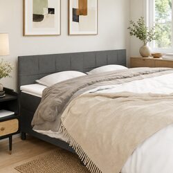 Headboard Grey Fabric Upholstered Bed with Adjustable Height Wooden Legs Support