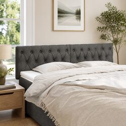 Headboard Dark Grey Fabric Bedroom Furniture with Wooden Legs Adjustable Height