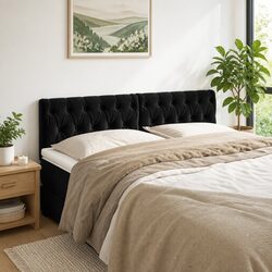 Black Velvet Headboard Adjustable Height Bedroom Furniture Wooden Legs Support