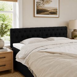 Black Fabric Headboard 160cm Adjustable Height Wooden Legs Bedroom Bed Support