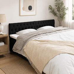 Black Fabric Headboard 200cm Adjustable Height Wooden Legs Bedroom Furniture