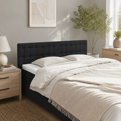 Black Fabric Headboard with Wooden Legs Adjustable Height Bedroom Furniture