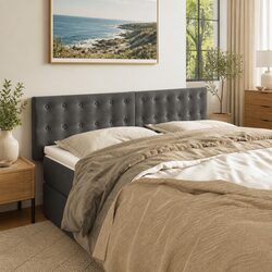 Grey Velvet Headboard with Wooden Legs Adjustable Height Bedroom Bed Back
