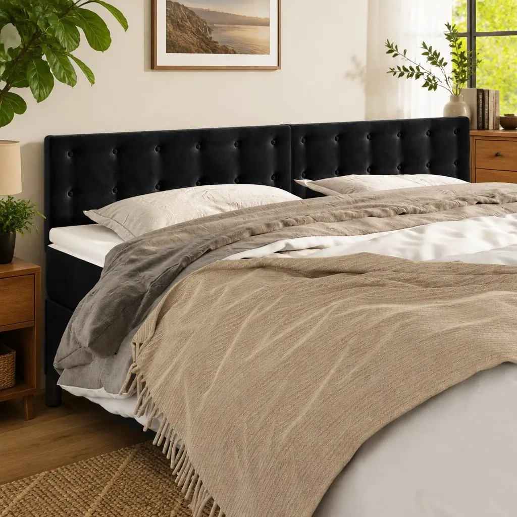 Velvet Headboard Adjustable Height 200cm Black
