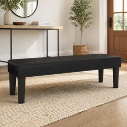 Bench Black Faux Leather Padded Seat Extra Seating Living Room Bedroom Furniture