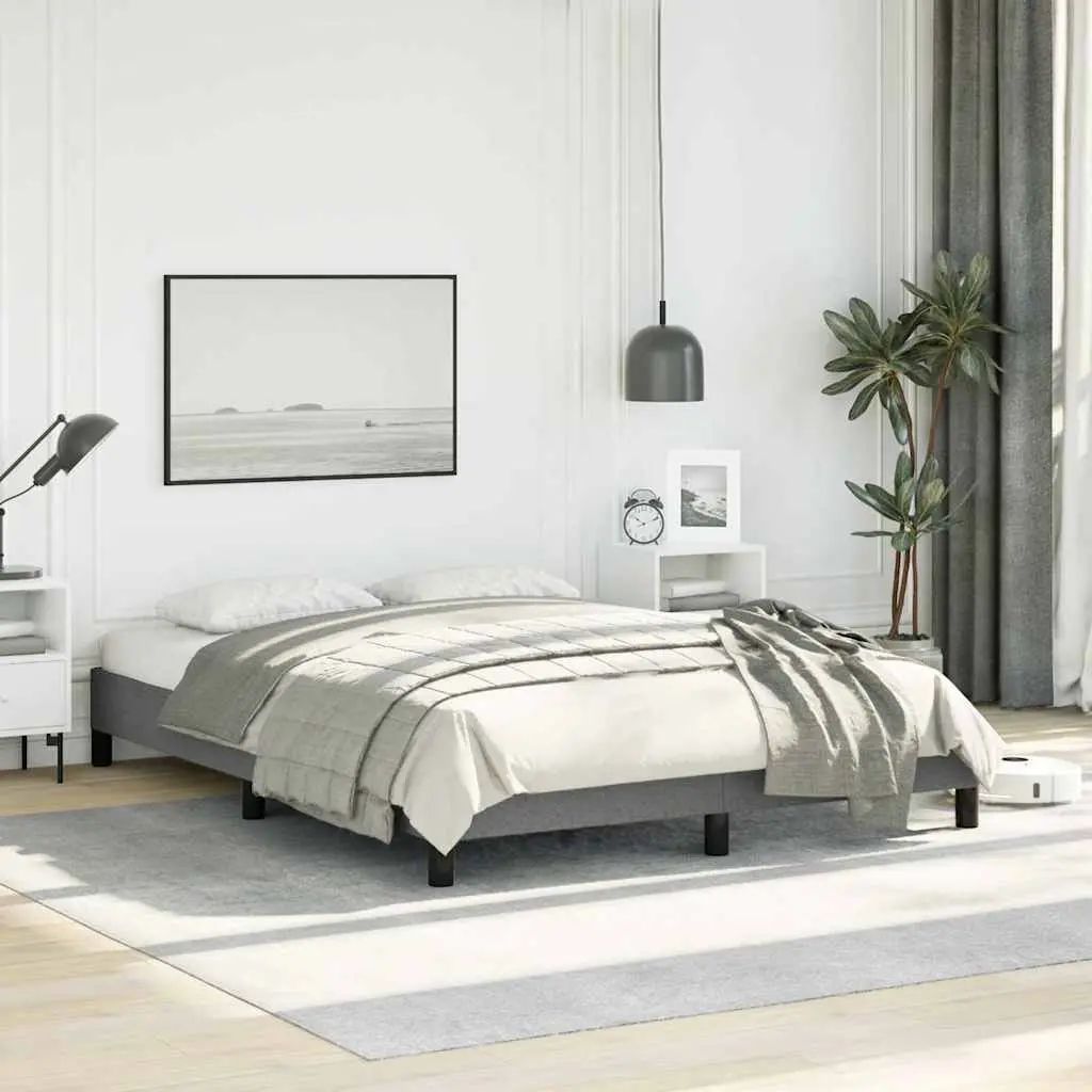 Double Bed Frame Grey Fabric 137x187 cm Upholstered Bedroom Furniture Sleeper