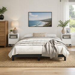 Queen Bed Frame Black Faux Leather Slat Support Bedroom Furniture 152x203cm