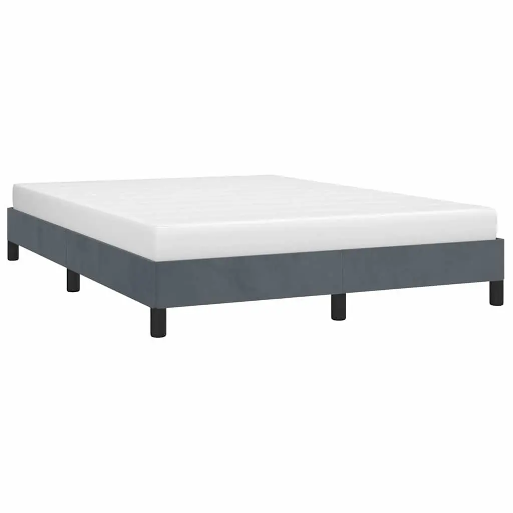 Double Bed Frame Grey Velvet 137x187cm Bedroom Furniture with Plywood Slats