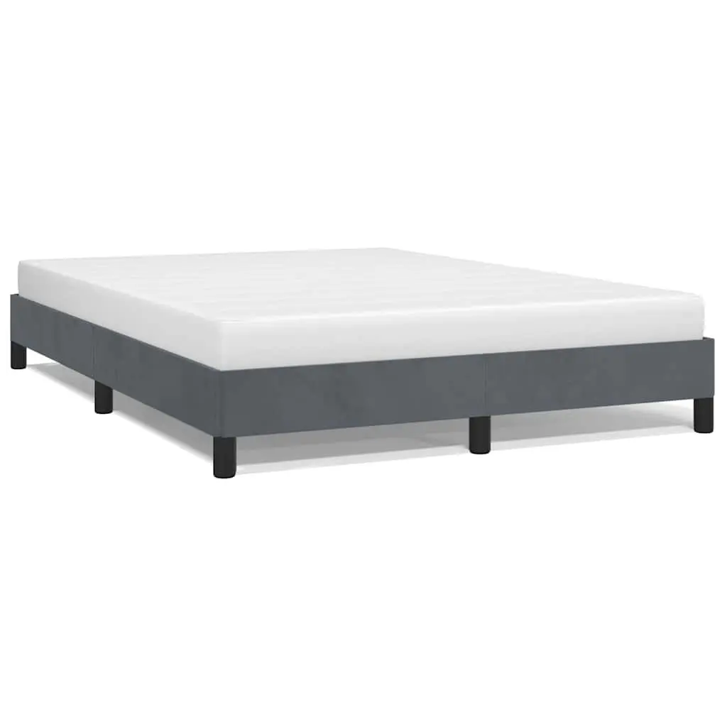 Double Bed Frame Grey Velvet 137x187cm Bedroom Furniture with Plywood Slats